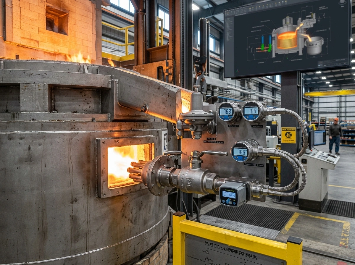 Industrial natural gas burner and heat recovery piping system on energy-saving melting furnace