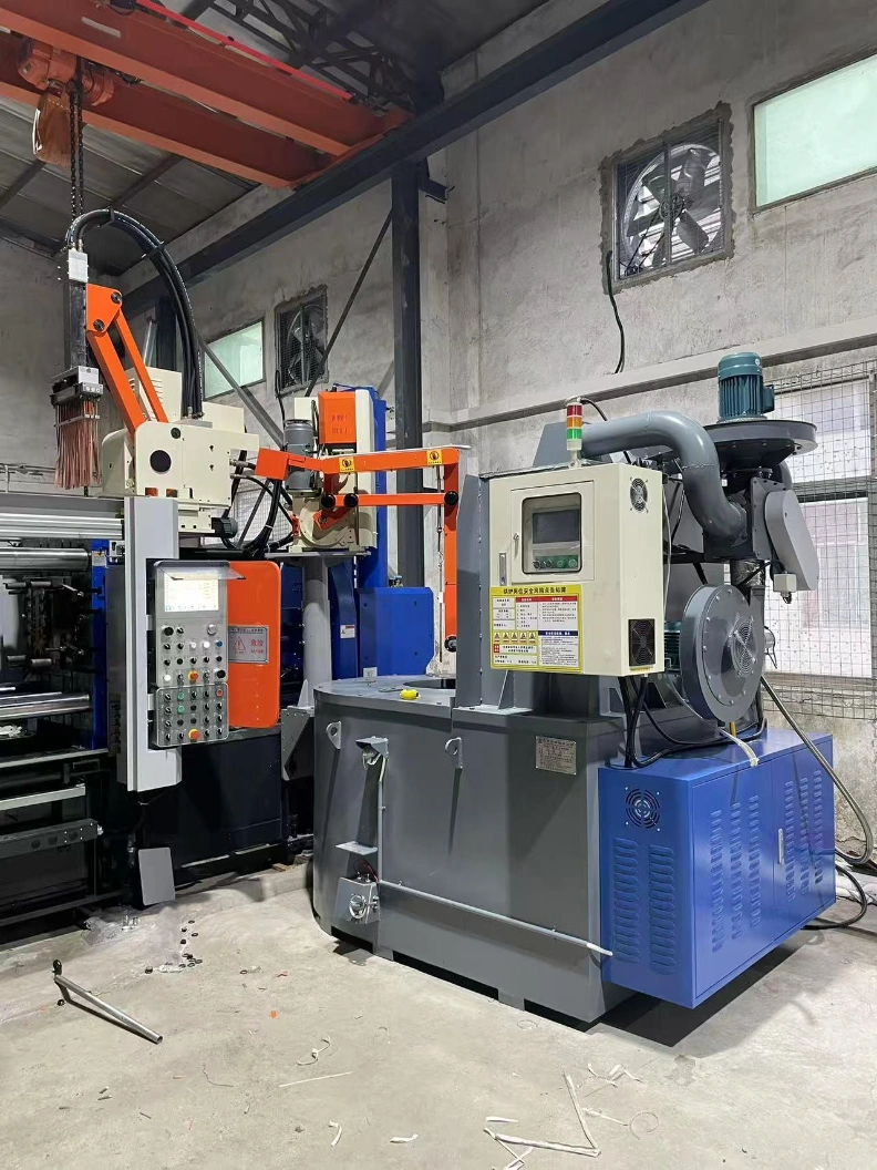 Industrial workshop view of Huirong regenerative gas melting furnace connected to robotic arm